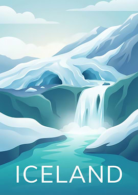 Iceland Landscape with Waterfall