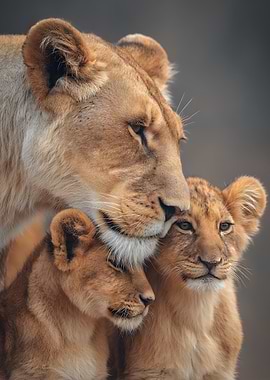 Lioness with Cubs Portrait