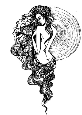 Woman with Long Hair Ink Drawing