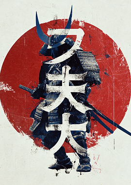 Samurai Warrior with Japanese Symbol