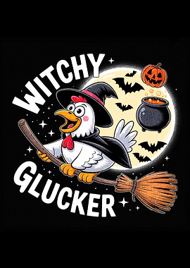 Witchy Glucker Halloween Chicken Cartoon
