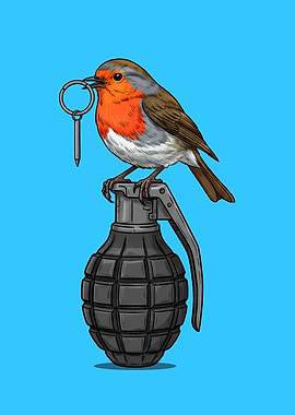 Robin Bird on Grenade Illustration
