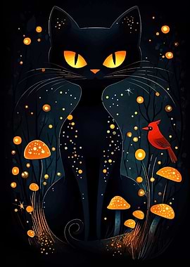 Black Cat in Enchanted Forest