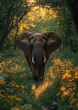 Elephant walking through a field