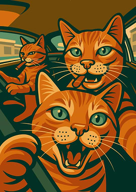 Cats driving a car illustration