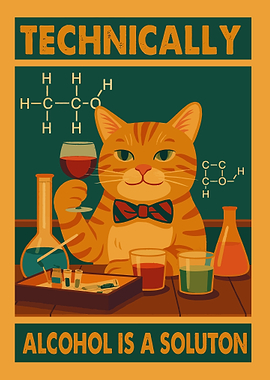 Cat Scientist Drinking Wine Poster