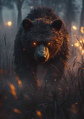 Glowing-Eyed Bear in Forest