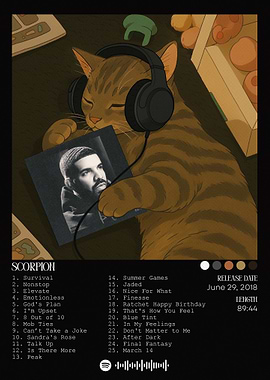 Cat Listening to Drake's Scorpion Album