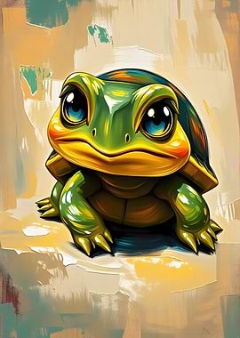 Cute Turtle with Big Eyes Painting