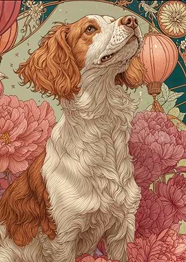 Springer Spaniel With Flowers