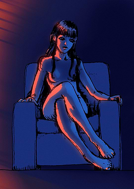 Woman in Chair, Blue and Red