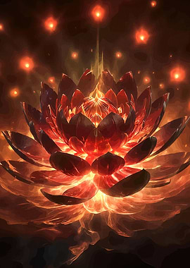 Glowing Red Lotus Flower Digital Art