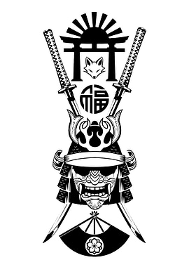 Samurai Helmet with Swords and Symbols