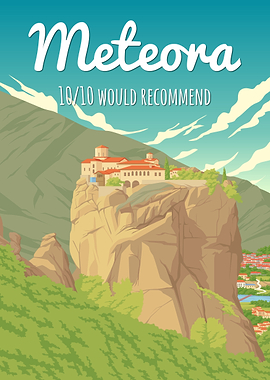 Meteora Greece Travel Poster