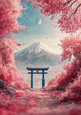 Japanese Mount Fuji with Sakura Bloom