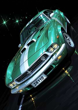 Green Sports Car with White Stripes