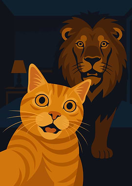 Cat and Lion in Room