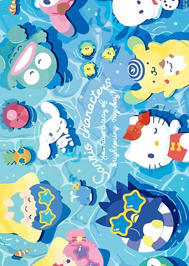 Sanrio Characters Swimming Pool Illustration