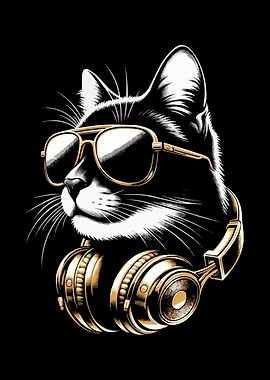 Cool Cat with Headphones and Sunglasses