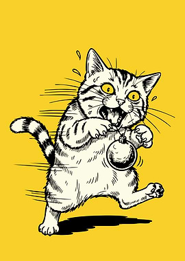Scared Cat with Ornament