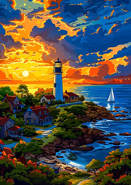 Coastal Lighthouse Sunset