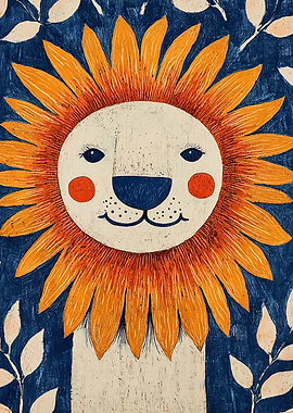 Stylized Lion Portrait with Floral Background