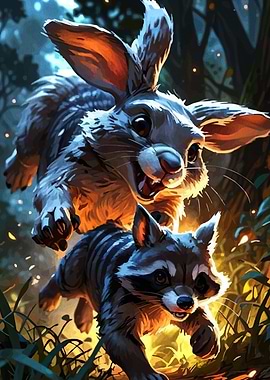 Rabbit and Raccoon Chase