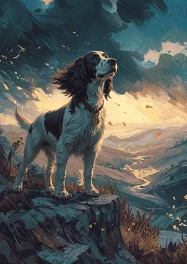 Springer Spaniel on Mountain Peak