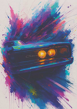 Classic Car with Colorful Paint Splatter
