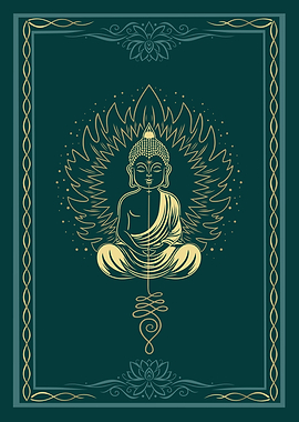 Buddha Energy - Sacred Line Art on Deep Teal Background