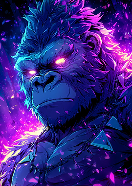 Cyberpunk Gorilla with Glowing Eyes