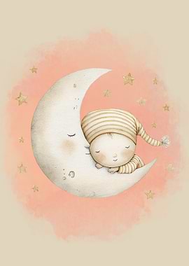 Baby Sleeping on Moon with Stars