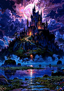 Fantasy Castle Under Moonlight