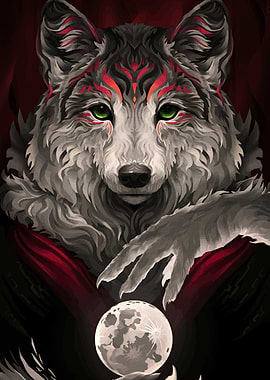Wolf with Moon Digital Art