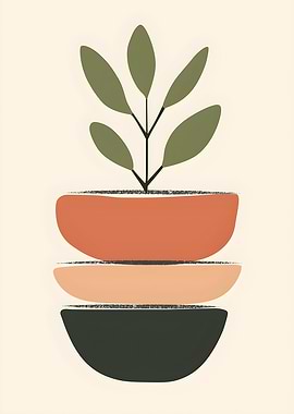 Minimalist Plant in Stacked Pots
