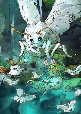 Moth Fairy Gathering in Forest