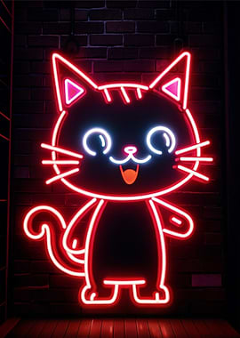 Neon Cat at the Wall