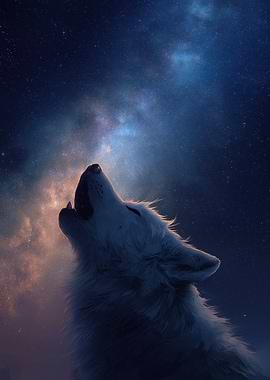 Howling Wolf Under Starry Night Sky
