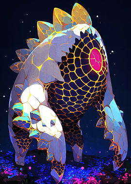 Abstract Stone Monster with Glowing Core