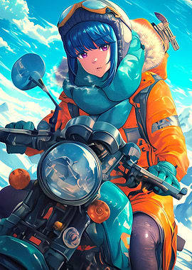 Anime Girl on Motorcycle in Winter