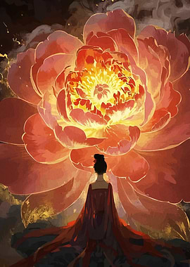 Woman and Giant Flower Digital Art
