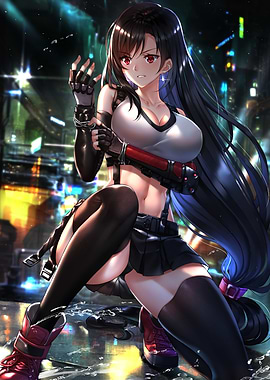 Tifa Lockhart in Cyberpunk Cityscape