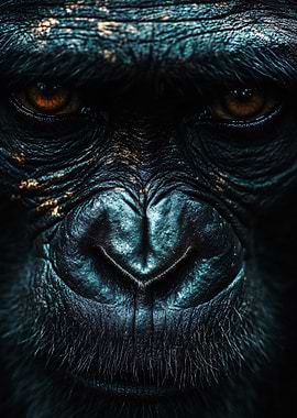 Intense Gorilla Face Close-Up
