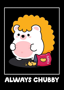 Chubby Cartoon Hedgehog with Chips
