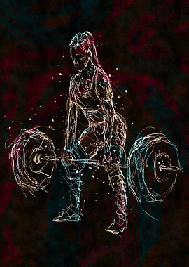 Woman Deadlifting Abstract Art
