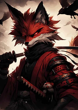 Fox Samurai Warrior with Ravens