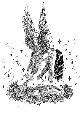 Winged Figure in Black and White