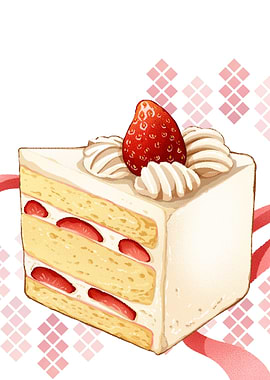 Strawberry Shortcake Slice Illustration