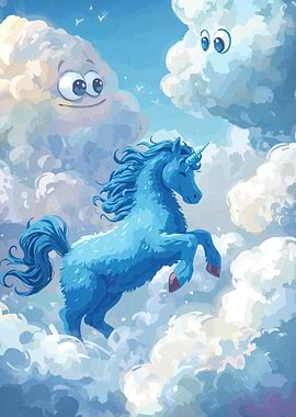 Blue Unicorn in the Clouds