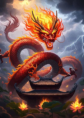 Fiery Dragon over Temple